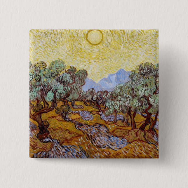 Vincent van Gogh - Olive Trees, Yellow Sky and Sun 15 Cm Square Badge (Front)