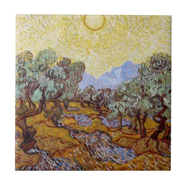 Vincent van Gogh - Olive Trees, Yellow Sky and Sun Ceramic Tile (Front)