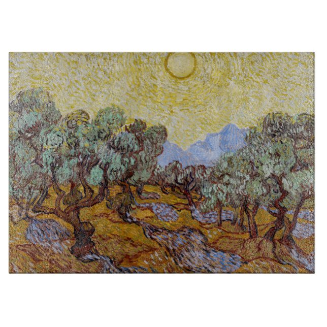 Vincent van Gogh - Olive Trees, Yellow Sky and Sun Cutting Board (Front)