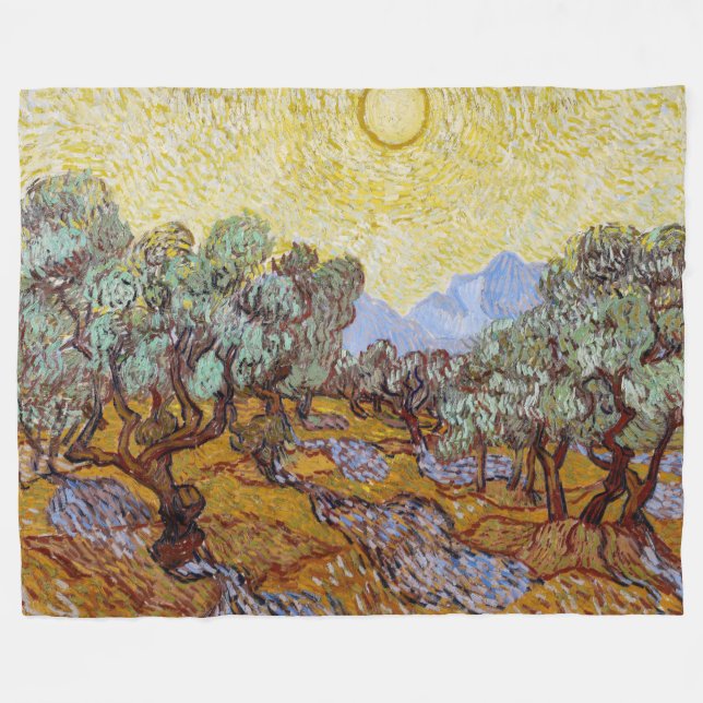 Vincent van Gogh - Olive Trees, Yellow Sky and Sun Fleece Blanket (Front (Horizontal))