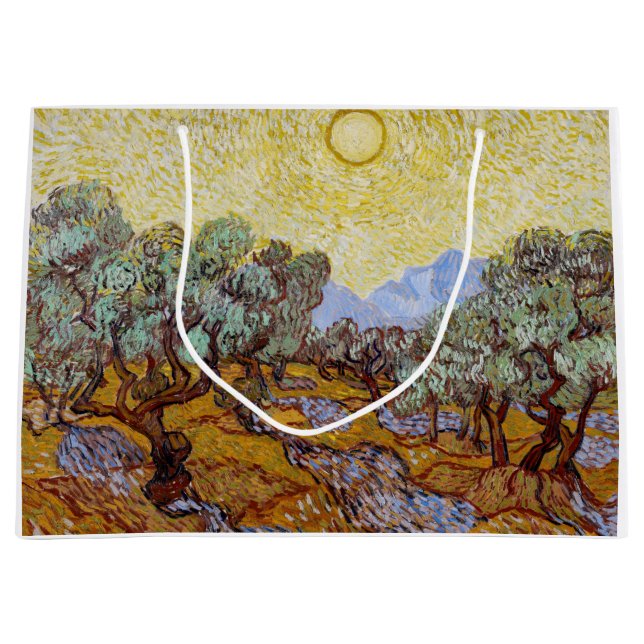Vincent van Gogh - Olive Trees, Yellow Sky and Sun Large Gift Bag (Front)