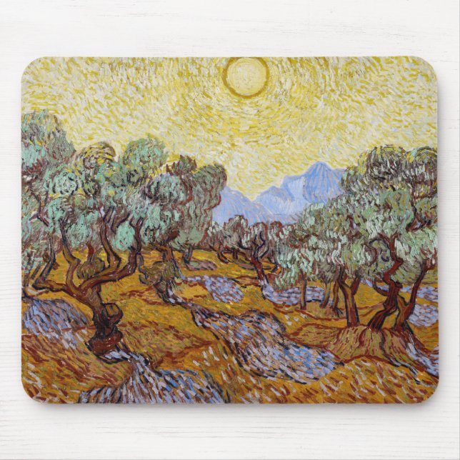 Vincent van Gogh - Olive Trees, Yellow Sky and Sun Mouse Pad (Front)