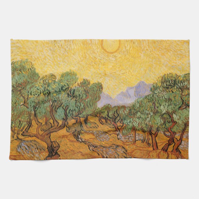 Vincent van Gogh - Olive Trees, Yellow Sky and Sun Tea Towel (Horizontal)