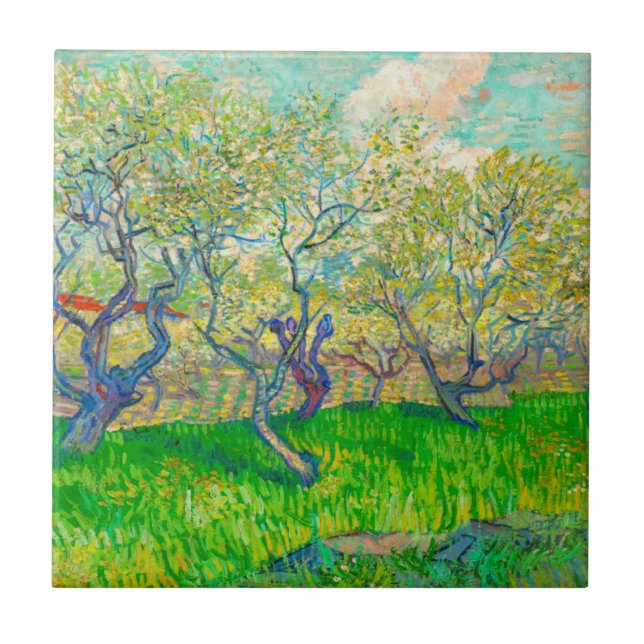 Vincent van Gogh Orchard in Blossom Ceramic Tile (Front)