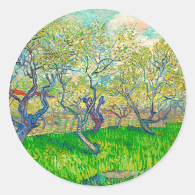 Vincent van Gogh Orchard in Blossom Classic Round Sticker (Front)