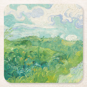 Vincent Van Gogh painting Green wheat field Square Paper Coaster