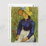 Vincent van Gogh - Peasant Girl in Straw Hat Postcard<br><div class="desc">Peasant Woman Against a Background of Wheat / Young Peasant Girl in a Straw Hat sitting in front of a wheatfield - Vincent van Gogh,  1890</div>