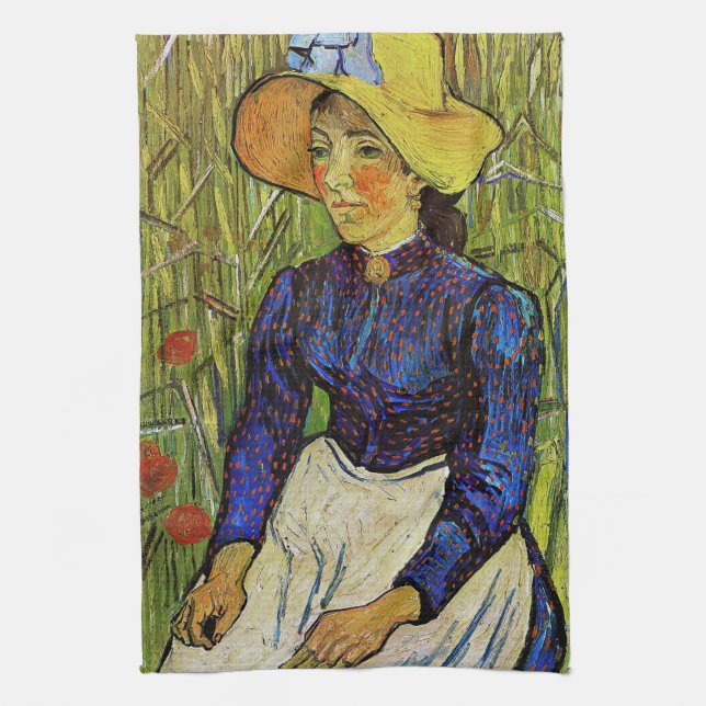 Vincent van Gogh - Peasant Girl in Straw Hat Tea Towel (Vertical)