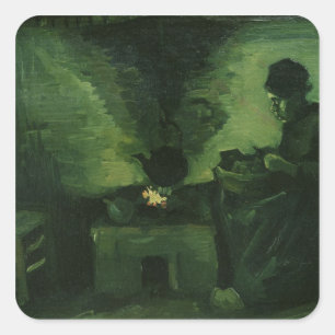 Vincent van Gogh Peasant Woman by the Hearth Square Sticker