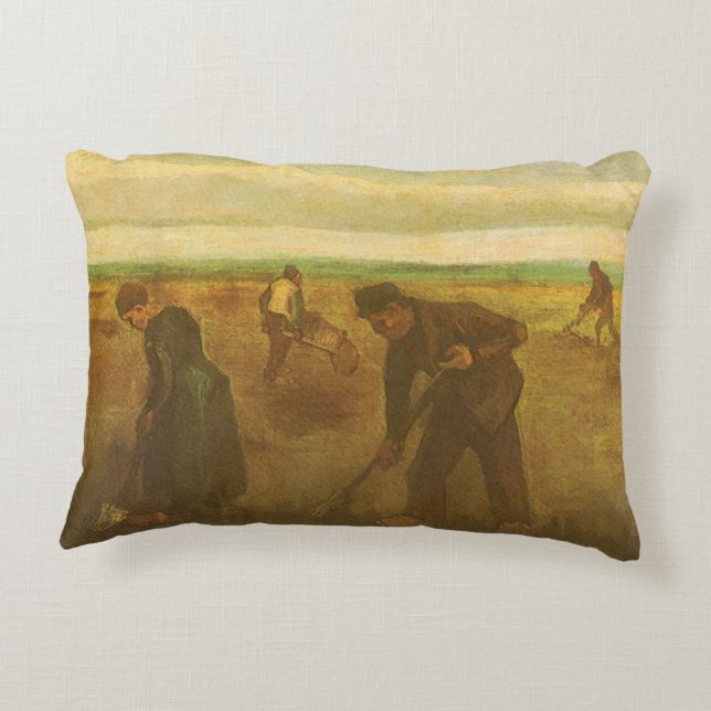 Vincent van Gogh - Peasants Planting Potatoes  Decorative Cushion (Back)