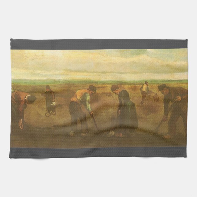Vincent van Gogh - Peasants Planting Potatoes  Tea Towel (Horizontal)