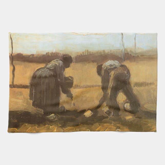 Vincent van Gogh - Peasants Planting Potatoes Tea Towel (Horizontal)