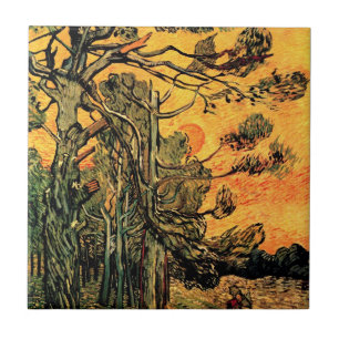 Vincent Van Gogh - Pine Trees Against A Red Sky Ceramic Tile