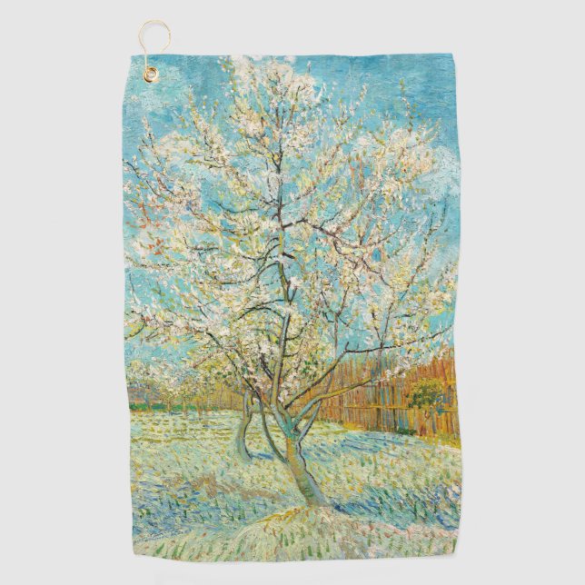 Vincent van Gogh - Pink Peach Tree in Blossom Golf Towel (Front)
