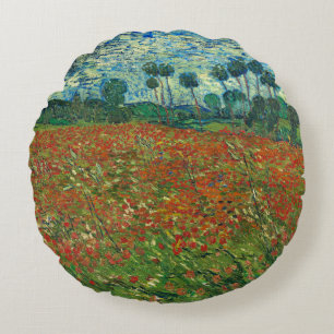 Vincent Van Gogh Poppy Field Floral Vintage Art Round Cushion