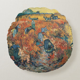 Vincent van Gogh Red Vineyards at Arles, 1888 Round Cushion