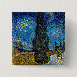 Vincent van Gogh - Road with Cypress and Star 15 Cm Square Badge