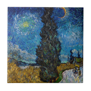 Vincent van Gogh - Road with Cypress and Star Ceramic Tile