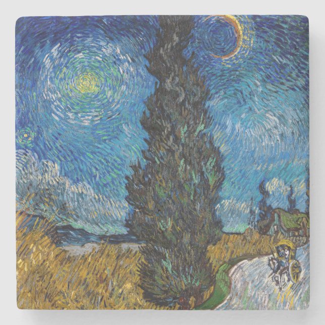 Vincent van Gogh - Road with Cypress and Star Stone Coaster (Front)