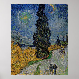 Vincent Van Gogh Road with Cypress & Star Painting Poster