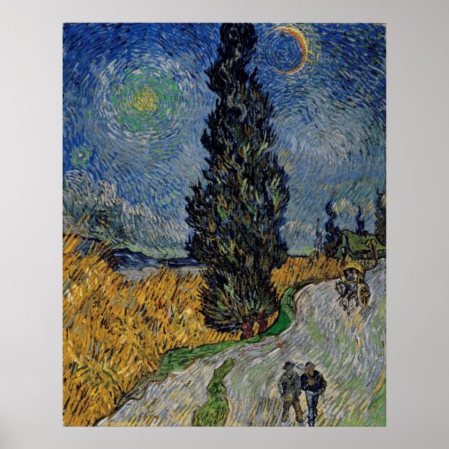 Vincent Van Gogh Road with Cypress & Star Painting Poster (Front)