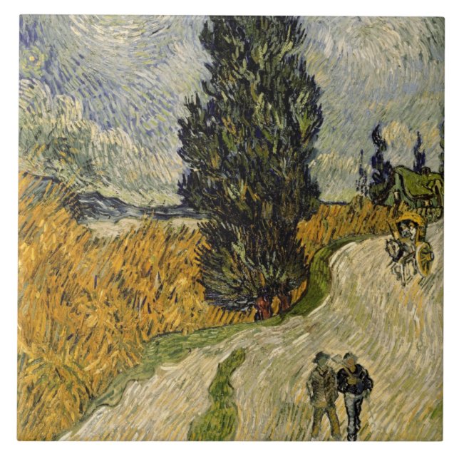 Vincent van Gogh | Road with Cypresses, 1890 Ceramic Tile (Front)