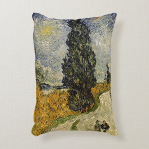 Vincent van Gogh Road with Cypresses, 1890 Decorative Cushion