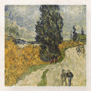 Vincent van Gogh Road with Cypresses, 1890 Glass Coaster