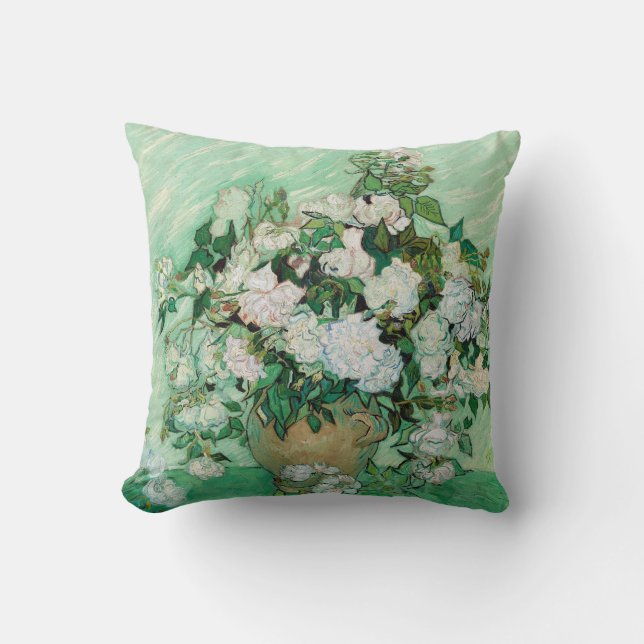 Vincent van Gogh Roses 1890 Painting Throw Pillow (Front)