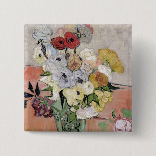 Vincent van Gogh Roses and Anemones, 1890 15 Cm Square Badge