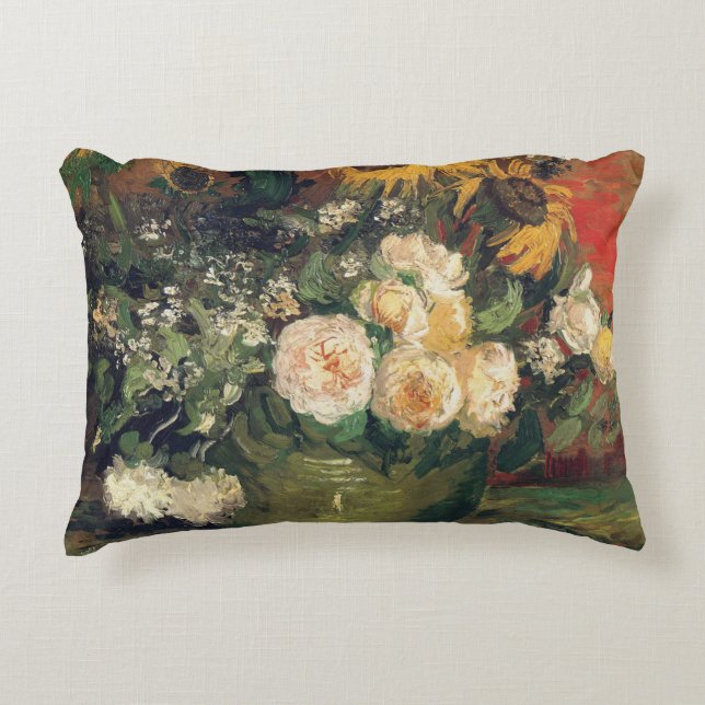 Vincent Van Gogh - Roses and Sunflowers Decorative Cushion (Front)