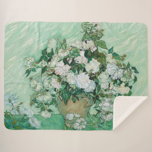 Vincent van Gogh - Roses Sherpa Blanket (Front (Horizontal))