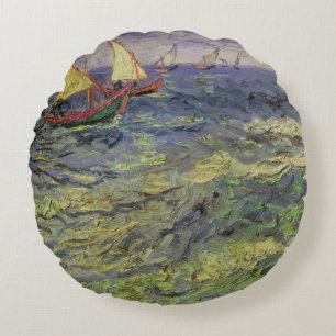 Vincent van Gogh Seascape at Saintes-Maries Round Cushion