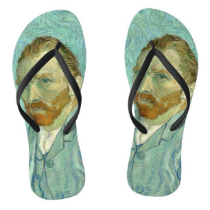 Vincent Van Gogh Self Portrait Blue Background Thongs