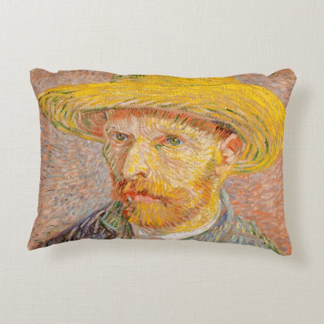 Vincent Van Gogh Self Portrait impressionist paint Decorative Cushion (Back)