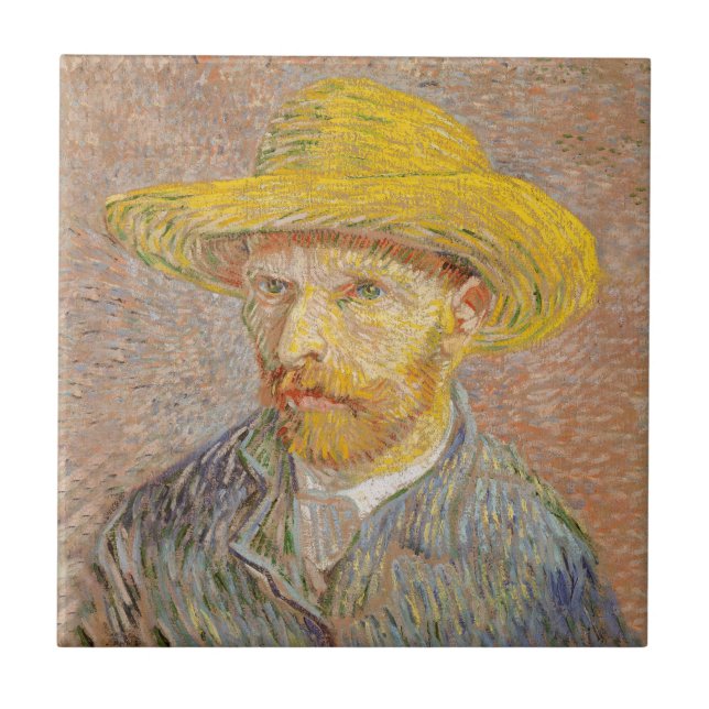 Vincent Van Gogh Self Portrait Straw Hat Ceramic Tile (Front)