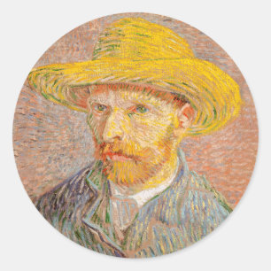 Vincent Van Gogh Self Portrait Straw Hat Classic Round Sticker