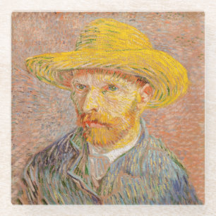 Vincent Van Gogh Self Portrait Straw Hat Glass Coaster