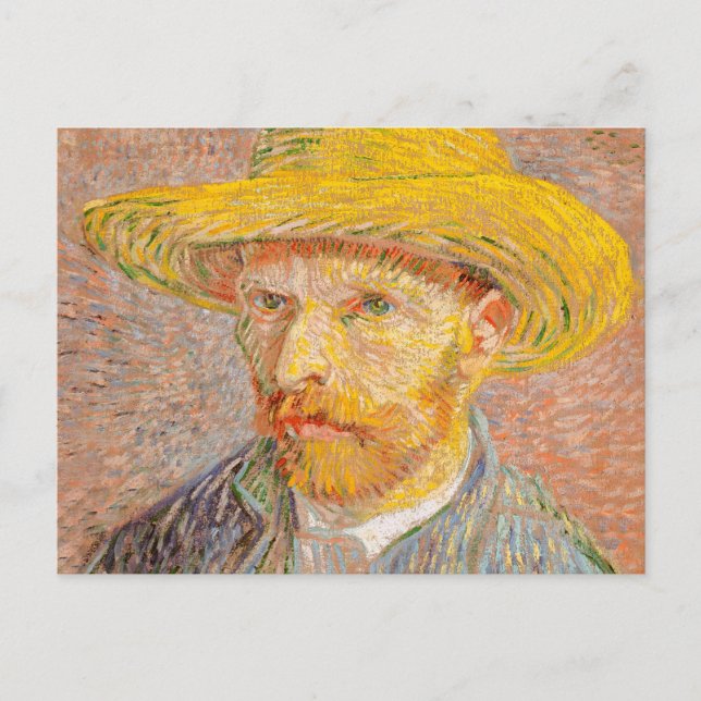 Vincent Van Gogh Self Portrait Straw Hat Postcard (Front)
