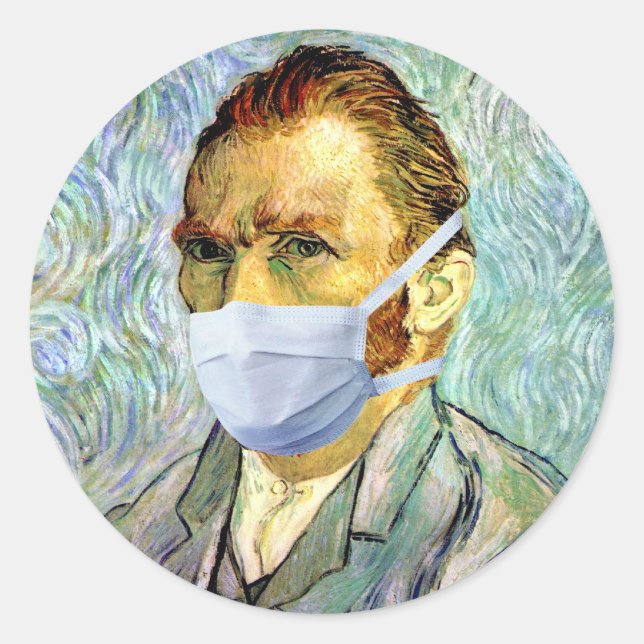 Vincent Van Gogh Self Portrait With Mask Spoof Classic Round Sticker (Front)