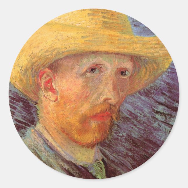 Vincent van Gogh Self Portrait with Straw Hat Classic Round Sticker (Front)