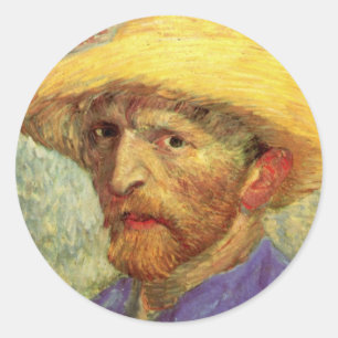 Vincent van Gogh Self Portrait with Straw Hat Classic Round Sticker