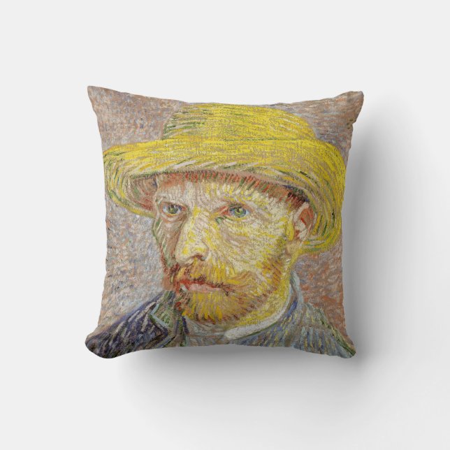 Vincent van Gogh - Self-portrait with Straw Hat Cushion (Front)