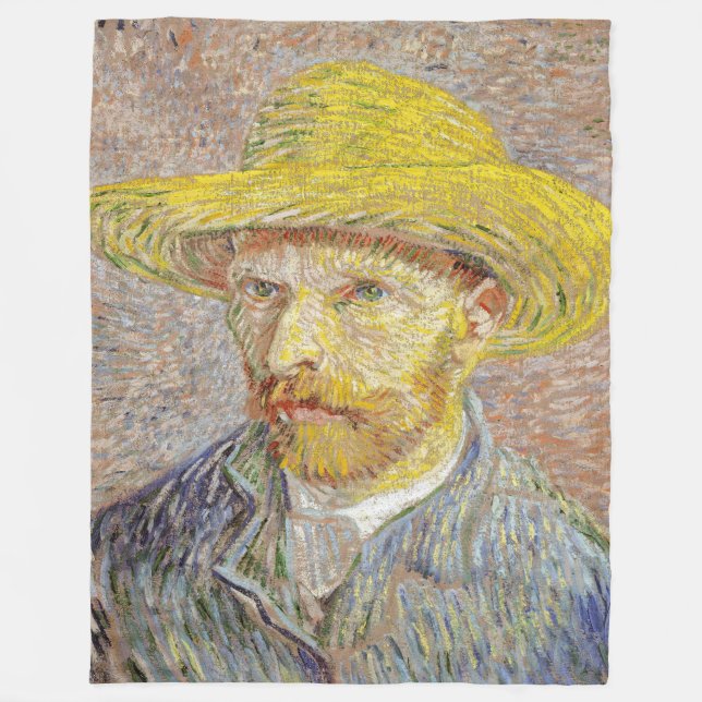 Vincent van Gogh - Self-portrait with Straw Hat Fleece Blanket (Front)