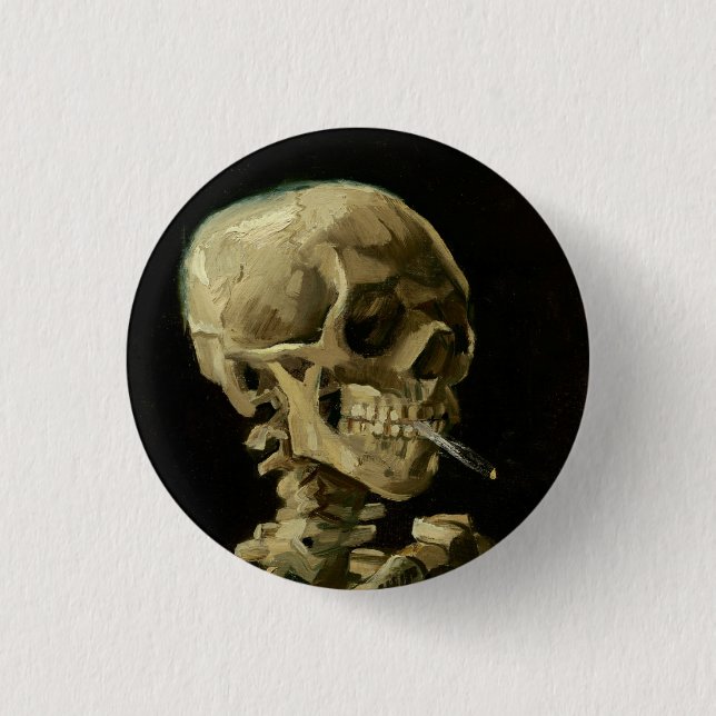 Vincent Van Gogh Skeleton with a Burning Cigarette 3 Cm Round Badge (Front)