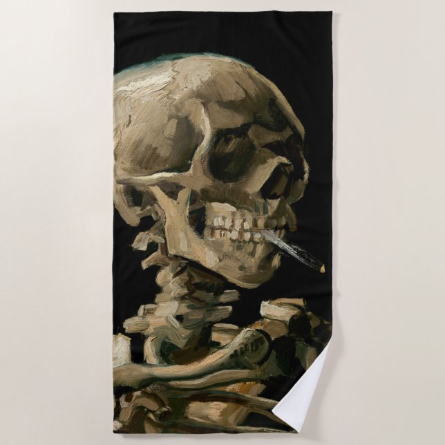 Vincent van Gogh - Skull with Burning Cigarette Beach Towel (Front)