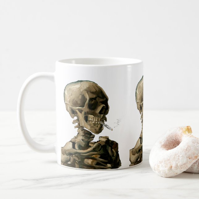 Vincent van Gogh - Skull with Burning Cigarette Coffee Mug (With Donut)