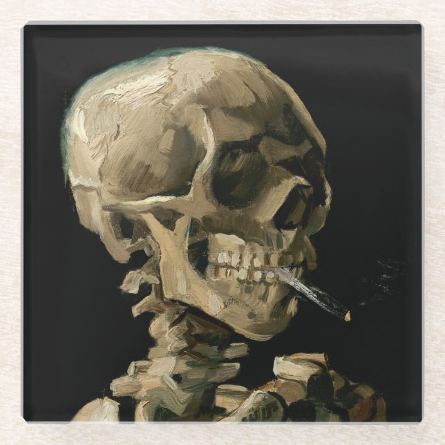 Vincent van Gogh - Skull with Burning Cigarette Glass Coaster (Front)