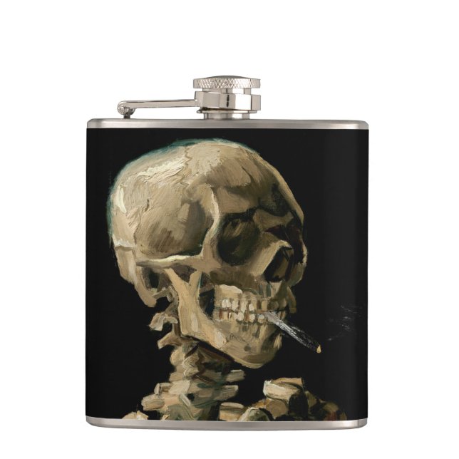 Vincent van Gogh - Skull with Burning Cigarette Hip Flask (Front)