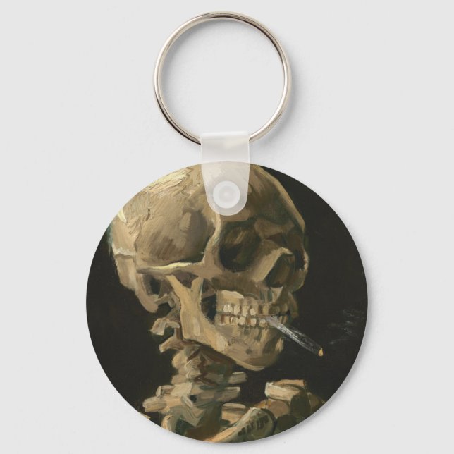 Vincent Van Gogh - Skull with Burning Cigarette Key Ring (Front)
